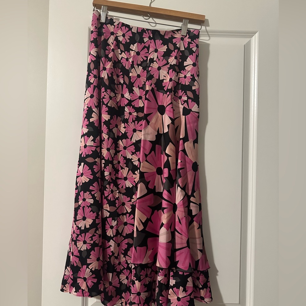 Kate Spade Pink and Black Floral A-Line Skirt
